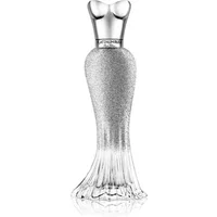 Silver Paris Hilton Platinum Rush perfume bottle shaped like an elegant gown, 100ml.