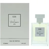 Clear glass bottle with silver cap, labeled "Eze by Paul Lawrence," next to matching gray box.