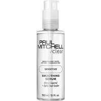 Clear bottle of Paul Mitchell Smoothing Serum, 150ml, with pump dispenser and black text on label.
