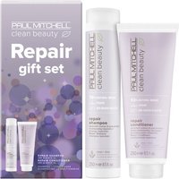 Paul Mitchell Repair Gift Set with lavender shampoo and conditioner bottles, purple box with bubble design.