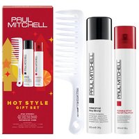 Paul Mitchell Hot Style Gift Set with white comb, white spray bottle, and red-capped styling product.