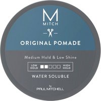 Round blue and gray Paul Mitchell Original Pomade tin, 85g, with medium hold and low shine text.