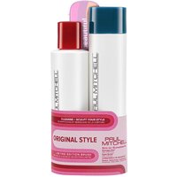 Paul Mitchell Original Style Duo with white bottles, red and blue caps, in pink packaging.