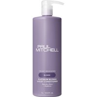 Purple Paul Mitchell Platinum Blonde Violet Conditioner bottle with pump, 1000ml size.