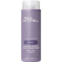 Purple bottle of Paul Mitchell Platinum Blonde Violet Conditioner, 300ml, with white text and a white cap.
