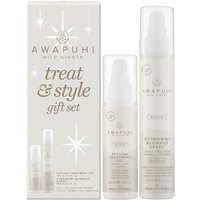 Paul Mitchell gift set with Awapuhi shampoo and styling spray, white bottles with silver text, in a matching box.