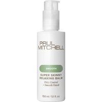 White bottle of Paul Mitchell Super Skinny Relaxing Balm with pump dispenser, green label, 150ml.