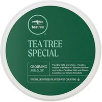 Green Paul Mitchell Tea Tree Grooming Pomade tin with white lid and bold white text.