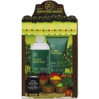 Paul Mitchell Tea Tree Lemon Sage Thickening Gift Set with shampoo and conditioner in green bottles, garden-themed packaging.