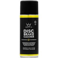Black and yellow Peatys Disc Brake Cleaner 400ml aerosol can with crown logo and white text.