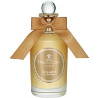 Penhaligon's Solaris Eau de Parfum 100 ml bottle with gold label, clear round cap, and beige ribbon bow.