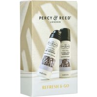 Percy & Reed Refresh & Go set with two white bottles, black caps, and elegant black text on a light patterned box.