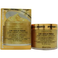 Gold jar of Peter Thomas Roth 24k Gold Mask with matching box, 150ml, luxurious skincare packaging.