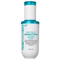 White and teal Peter Thomas Roth Peptide Skinjection serum bottle, 30 ml, with bold turquoise text and cap.