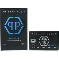Philipp Plein No Limits Super Fresh Eau De Toilette 90ml, black card-shaped bottle with blue logo and skull design.