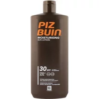 Piz Buin Moisturising Sun Lotion SPF 30 in a dark brown 400ml bottle with orange and white text.