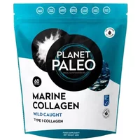 Teal and white Planet Paleo Marine Collagen 450g pouch with circular logo and ocean imagery.