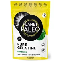 Yellow Planet Paleo Pure Gelatine 300g pouch with black and green circular design.