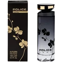 Police Dark Pour Femme Eau De Toilette 100ml, black bottle with gold floral design and matching box.