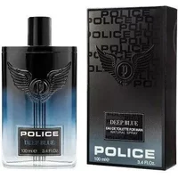 Police Deep Blue Eau De Toilette 100ml, gradient blue-black bottle with winged logo, black cap, matching box.