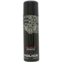 Black Police Extreme deodorant spray, 200ml, with silver logo and text, featuring a winged emblem design.
