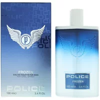 Police Frozen Eau De Toilette 100ml, blue gradient bottle with silver cap, winged logo, matching blue box.