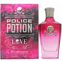 Pink Police Potion Love Eau De Parfum 100ml bottle with skull design, silver cap, and matching vibrant box.