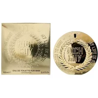 Gold Police Rich Guy Eau De Toilette 100ml with laurel wreath design on round bottle and matching box.