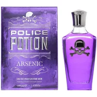 Purple Police To Be Arsenic perfume bottle with skull design, 100ml, next to matching purple box with silver text.
