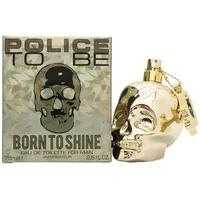 Gold skull-shaped Police To Be Born To Shine Eau De Toilette 75ml with matching box featuring skull design.