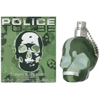 Camouflage skull-shaped Police To Be Eau De Toilette 40ml with green and black pattern, silver spray nozzle.