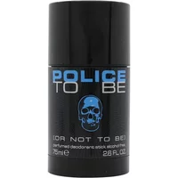 Black Police To Be deodorant stick 75ml with blue skull logo and bold blue text on a sleek cylindrical container.