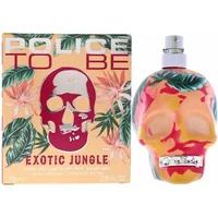 Colorful skull-shaped Police To Be Exotic Jungle Eau De Parfum bottle with floral and leaf design, 75ml.