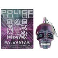 Purple skull-shaped bottle of Police To Be My Avatar For Woman Eau De Parfum, with holographic box.