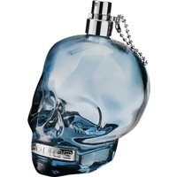 Blue skull-shaped Police To Be Eau de Toilette bottle with silver cap and chain, 40ml size.