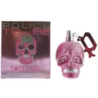 Pink skull-shaped Police To Be Sweet Girl Eau De Parfum 75ml with metallic finish and matching box.