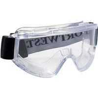 Clear Portwest Challenger safety goggles with black adjustable strap and anti-fog lens.