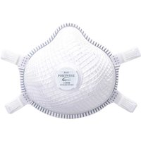 White Portwest Ergonet FFP3 dust mask with valve, mesh design, and adjustable straps
