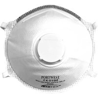 White Portwest FFP3 valved dust mask with adjustable straps and central exhalation valve.
