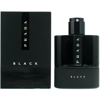 Prada Luna Rossa Black Eau De Parfum 100ml, sleek black bottle with vertical Prada logo and matching box.