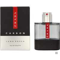Prada Luna Rossa Carbon Eau de Toilette 50ml, sleek black and silver bottle with red accents, next to matching box.