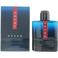 Blue Prada Luna Rossa Ocean Eau De Toilette bottle with red stripe and matching box, 100ml size.