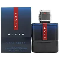 Prada Luna Rossa Ocean Eau De Toilette 50ml, dark blue bottle with red stripe and matching box.