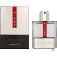 Prada Luna Rossa Pour Homme Eau de Toilette, 50ml, clear glass bottle with silver cap and red stripe, boxed.