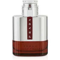Prada Luna Rossa Sport Eau De Toilette 50ml, silver and red bottle with a sleek, modern design.