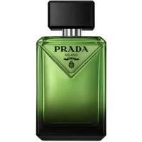 Green Prada Paradigme Eau De Parfum 100ml bottle with black cap and Prada logo on front.
