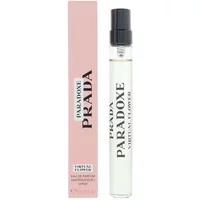 Prada Paradoxe Virtual Flower Eau De Parfum 10ml, sleek clear bottle with black cap, pink box with bold black text.