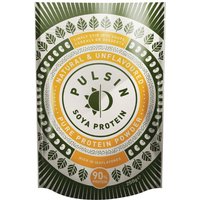 Pulsin' 90% Soya Protein Powder 250g in green and white pouch with leaf pattern and orange accents.