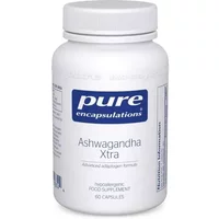 White bottle of Pure Encapsulations Ashwagandha Xtra capsules with blue label and 60 capsule count.