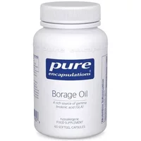 White bottle of Pure Encapsulations Borage Oil Softgels with blue label, 60 softgel capsules.